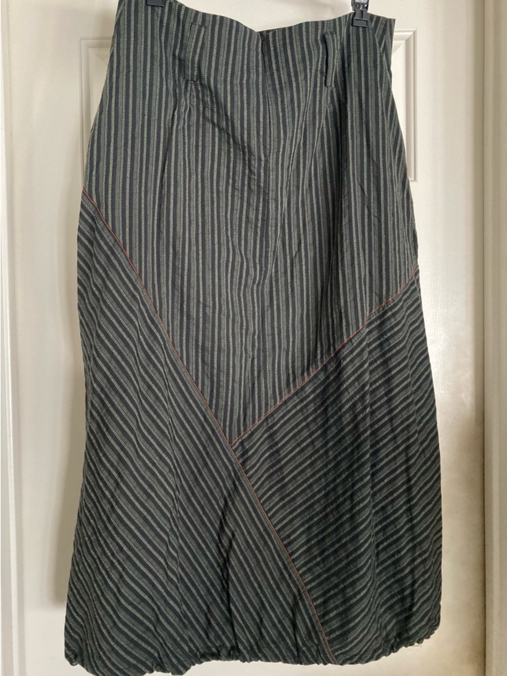 Striped Black and Gray Panel Midi Skirt by Ronen Chen - Picture 2 of 9